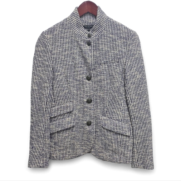 rag & bone Jackets & Blazers - rag & bone Tweed Blazer Size 6 Navy Cream Collarless Crest Button Jacket